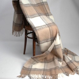 Pure Wool Blanket With Fringes Milk White/Sand Beige Check Lambswool Wool Throws Throw 55''x81''/140x205cm Perfect Gift - thumbnail 2