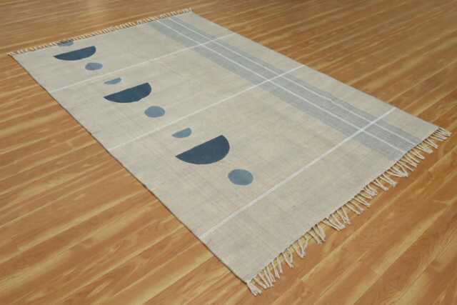 Handmade Cotton Rug Blue Geometric Flatweave Area Rug - image 1