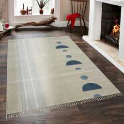 Handmade Cotton Rug Blue Geometric Flatweave Area Rug - thumbnail 2