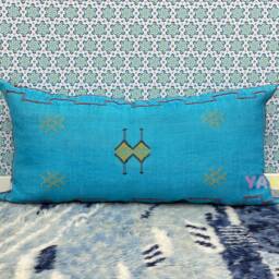 Yakiti-Blue Large Moroccan Pillows, Aka Cactus Silk Pillow, Decorative Pillows, Sabra Pillows, Moroccan Decor Designer Cactus - thumbnail 2