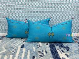 Yakiti-Blue Large Moroccan Pillows, Aka Cactus Silk Pillow, Decorative Pillows, Sabra Pillows, Moroccan Decor Designer Cactus - thumbnail 1