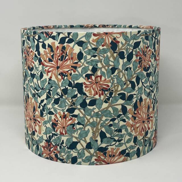 William Morris Honeysuckle Drum Lampshade in Blue Teal & Pink - image 1
