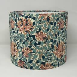 William Morris Honeysuckle Drum Lampshade in Blue Teal & Pink - thumbnail 1