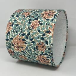 William Morris Honeysuckle Drum Lampshade in Blue Teal & Pink - thumbnail 2
