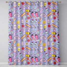 Cute Kawaii School Supplies Rainbow Apple Purple Background Seamless Pattern Readymade Eyelet Ring Top Thermal 100% Blackout Curtains - thumbnail 2