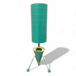 Mid Century Modern Rocket Lamp - Atomic Space Age Sputnik Design British Made Tripod Legs Turquoise Spun Fiberglass Shade - thumbnail 1
