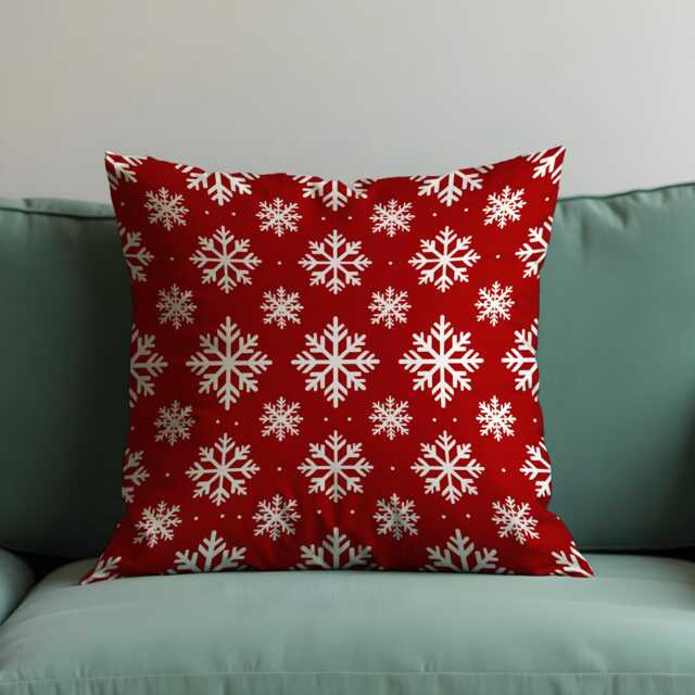 Red Christmas Cushion Cover, White Snowflake Print Throw Pillow Festive Holiday Decor For Sofa, Couch Or Bedroom - image 1
