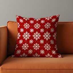 Red Christmas Cushion Cover, White Snowflake Print Throw Pillow Festive Holiday Decor For Sofa, Couch Or Bedroom - thumbnail 2
