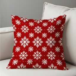 Red Christmas Cushion Cover, White Snowflake Print Throw Pillow Festive Holiday Decor For Sofa, Couch Or Bedroom - thumbnail 4