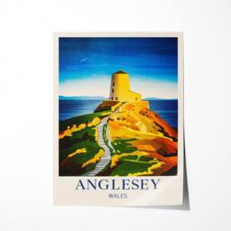 Anglesey Travel Poster - English Coastal Lighthouse Print Twr Mawr North Wales Isle Of Vintage - thumbnail 2