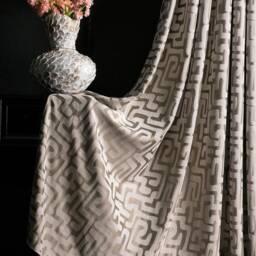 Geometric Patterned Curtain Panel Luxury Cream Drape - thumbnail 2