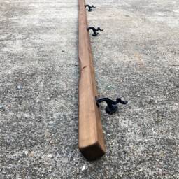 Handrail/Bannister Rail - Solid Wood & Wrought Iron Timber 7cm X Main Image Deep Oak Irregular Design Driftwood Style Rustic - thumbnail 1