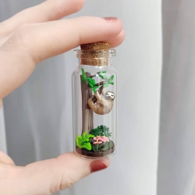 Cute Sloth On A Tree in Glass-Bottle/Unique Miniature Figure/ Handmade Artwork - image 1