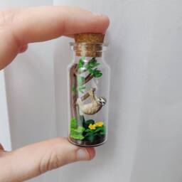 Cute Sloth On A Tree in Glass-Bottle/Unique Miniature Figure/ Handmade Artwork - thumbnail 2