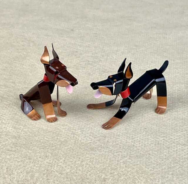 Doberman Puppy Handmade Copper Sculpture, Miniature Collectible Figurine - image 1