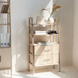 storage Bookcase 140 cm, Bookshelf With Two Drawers, Mid Century Modern Shelving Unit, Wooden, Handmade, Custom Size - thumbnail 2