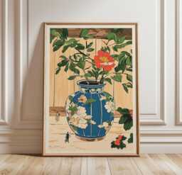 Floral Porcelain Vase Poster, Asian Botanical Wall Art