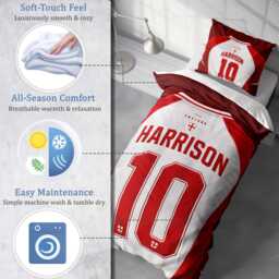 Personalised Name England Flag Single Duvet Cover T Shirt Jersey Number Football Supporter Bedding George Cross Sport Fan Bedroom Decor Gift - thumbnail 2