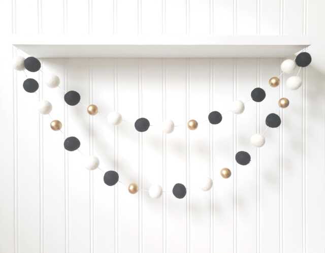 Monochrome Felt Ball Garland, Modern Nursery Decor, Gender Neutral Baby Room Black & White Wall Hanging, Handmade Wool Garland - image 1