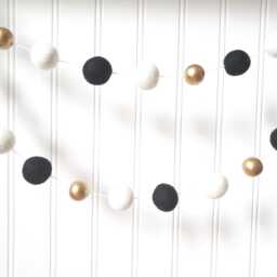 Monochrome Felt Ball Garland, Modern Nursery Decor, Gender Neutral Baby Room Black & White Wall Hanging, Handmade Wool Garland - thumbnail 2