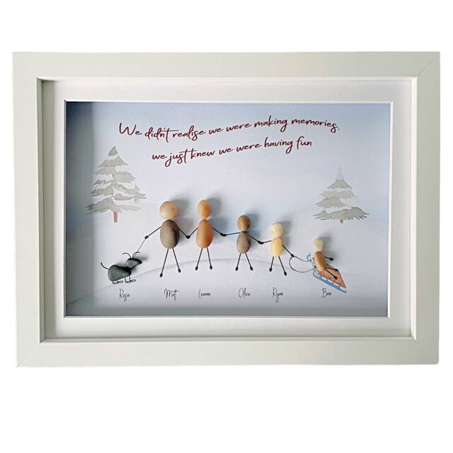 Pebble Art Family Personalised Christmas Gift Winter Snow Picture Customised Print Framed Stone. Mum Dad Friend Auntie Gran Nan - image 1