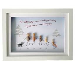 Pebble Art Family Personalised Christmas Gift Winter Snow Picture Customised Print Framed Stone. Mum Dad Friend Auntie Gran Nan - thumbnail 1