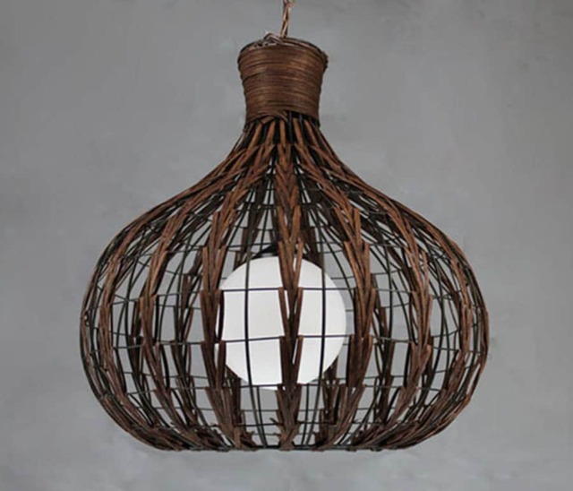 "Handwoven Rattan Pendant Lamp, Chandelier Ceiling Lighting, Lampshade Width 17.7"" By Height 19.6" - image 1