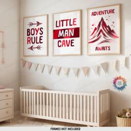 Boys Rule Print - Set Of 3 Posters - Little Man Cave Room Decor Bedroom Prints Playroom Poster Gift Red Boyhood Wall Art - thumbnail 1