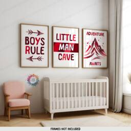 Boys Rule Print - Set Of 3 Posters - Little Man Cave Room Decor Bedroom Prints Playroom Poster Gift Red Boyhood Wall Art - thumbnail 2