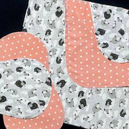 Sheep Hemstitch Receiving Blanket & 2 Burp Cloths, Crochet Flannel, Baby Lambs, Blush Peach Polka Dot, Clouds, Double Sided, Shower Gift - thumbnail 3