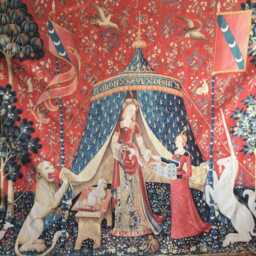 Medieval Room Wall Decor The Lady & The Unicorn Tapestry Printed On Cotton Fabric - thumbnail 2