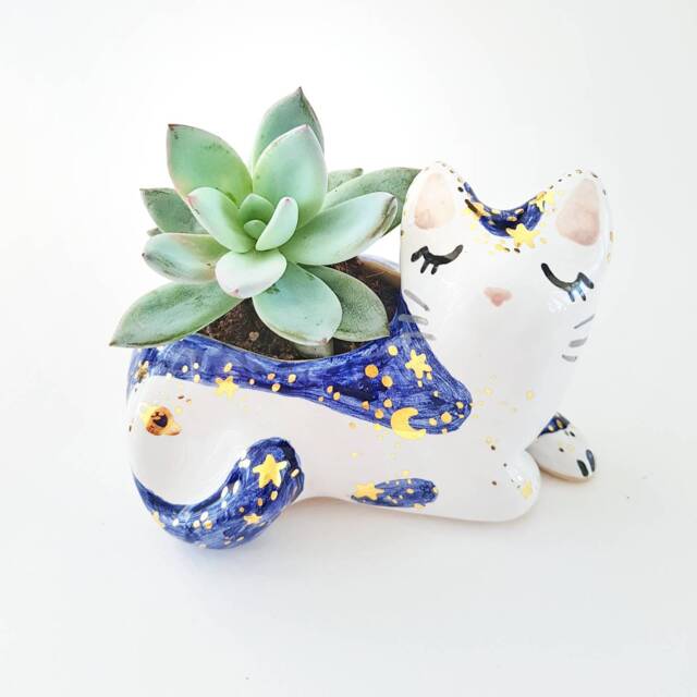 Cat Succulent Planter, Ceramic Plant Pot, Home Decor, Mini Cute Desk Gift - image 1
