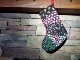 Red & Green Patchwork Christmas Stocking Ooak Black Quilted #2