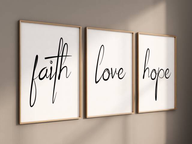 Beautiful Set Of 3 Wall Art Prints - Faith, Love, & Hope Uplifting Inspirational Home Decor For Living Room, Bedroom, Or Office - image 1