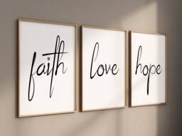 Beautiful Set Of 3 Wall Art Prints - Faith, Love, & Hope Uplifting Inspirational Home Decor For Living Room, Bedroom, Or Office - thumbnail 1