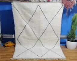 Large Beni Ourain Rug Authentic Moroccan Wool, Custom White & Black Rug - thumbnail 1