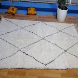 Large Beni Ourain Rug Authentic Moroccan Wool, Custom White & Black Rug - thumbnail 2