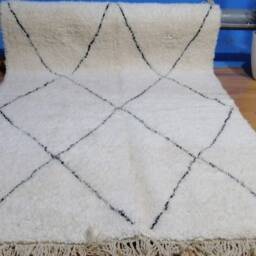 Large Beni Ourain Rug Authentic Moroccan Wool, Custom White & Black Rug - thumbnail 3
