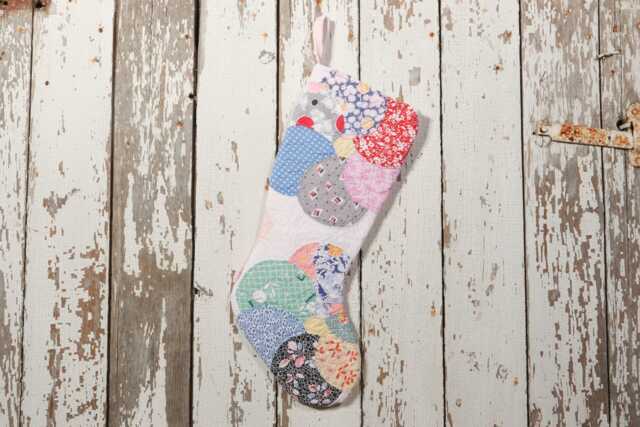 Circles Vintage Quilt Christmas Stocking - Flower, Hand Quilted, Antique - image 1
