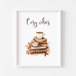 Cosy Vibes Autumn Prints, Wall Art, Cosy Home Accessories, Fall Decorations, Decor, Watercolour Cosy, Coffee, Seasonal - thumbnail 1