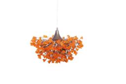 Orange Flower Chandelier, Handmade Resin Floral Hanging Lamp