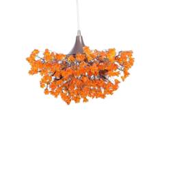 Orange Flower Chandelier, Handmade Resin Floral Hanging Lamp - thumbnail 3