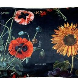 Poppy Fields Italian Velvet Cushion Cover Retro Design Navy Blue Yellow Sunflower Anemone Butterfly - thumbnail 3