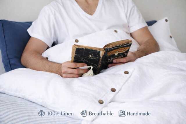Optical White Luxury Linen Bedding - 100% Duvet Cover, Handmade, Breathable Natural Flax, Custom Size Available - image 1