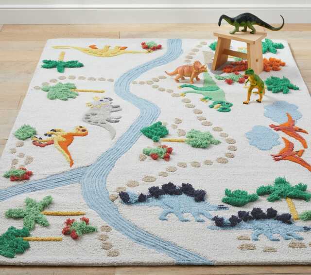 Dinosaur Safari Kids Rug Cotton Play Mat, Non-Slip Nursery Decor - image 1