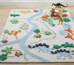 Dinosaur Safari Kids Rug Cotton Play Mat, Non-Slip Nursery Decor - thumbnail 1