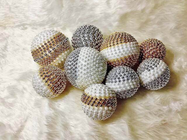 Beaded Decor Balls, Pearl Bead Gold Silver Ornament, Basket Fillers, Home Gift For The - image 1
