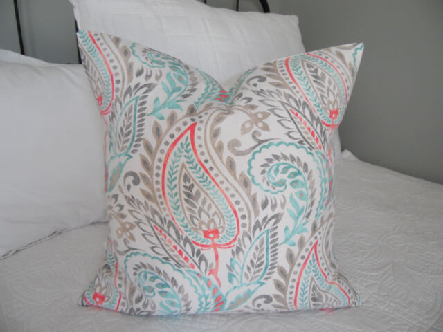 Paisley Pillow Cover Taupe, Green, & Coral Cotton Decor - image 1