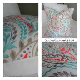 Paisley Pillow Cover Taupe, Green, & Coral Cotton Decor - thumbnail 2