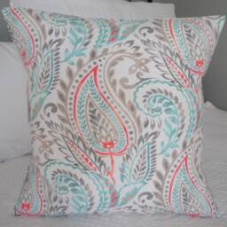 Paisley Pillow Cover Taupe, Green, & Coral Cotton Decor - thumbnail 3